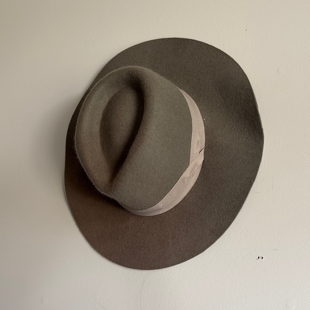 Lucky Brand Olive Felt Fedora with Trim
